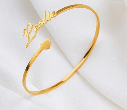 Personalized Custom Name Bracelet for Women New Stainless Steel Open Adjustable Heart Bracelet Girl Dainty Jewelry Wedding Gift