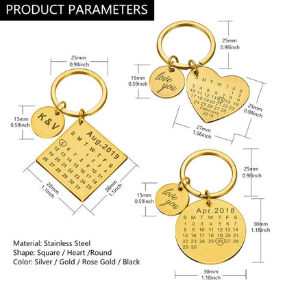 Custom Keychain Personalized Calendar Keychain Hand Carved Calendar Keyring Gift for Boyfriend Girlfriend Private Custom Engraving