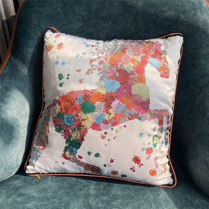 New Silk Pillowcase Brand Design Plaid Horse Sofa Throw Pillow Chair Car Cushion Cover Home Decoration Fashion Pillow