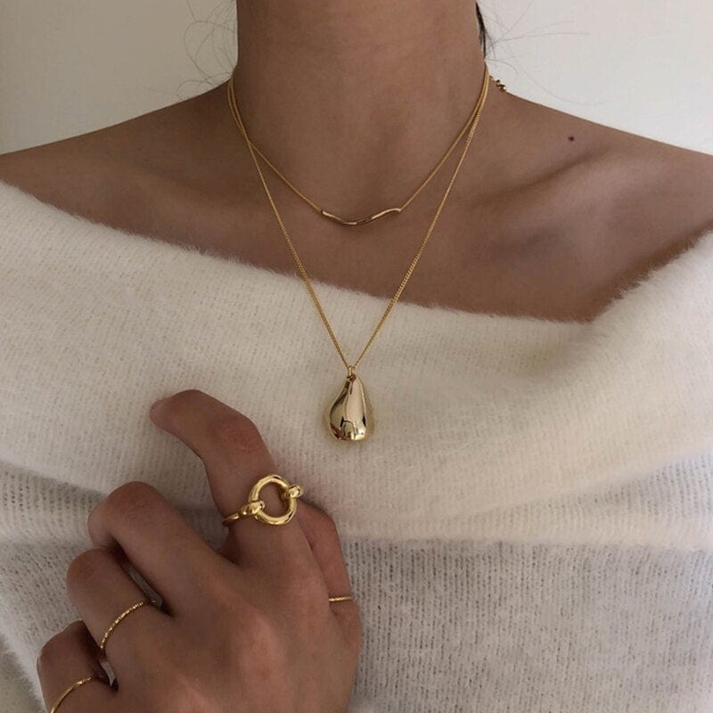 2Pcs Set Waterdrop Irregular Necklaces Wave Shape Gold Color Necklaces for Women Minimalist Abstract Necklace Jewelry