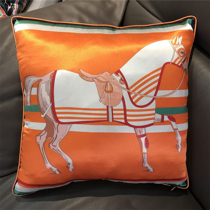 New Silk Pillowcase Brand Design Plaid Horse Sofa Throw Pillow Chair Car Cushion Cover Home Decoration Fashion Pillow