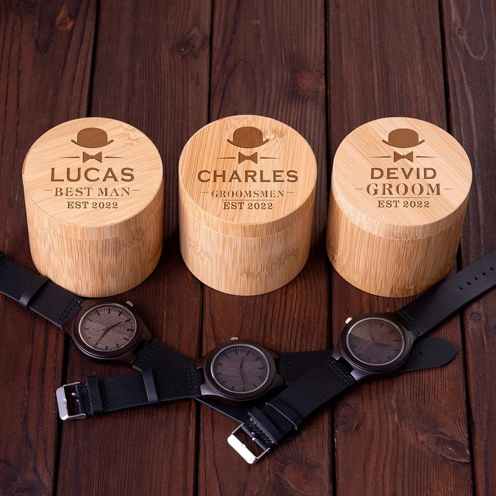 Personalized Men's Custom Watch Box Wooden Moisture Resistant Watch Box With Small Pillow Wedding Party Groomsmen Gift