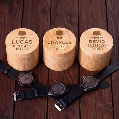 Personalized Men's Custom Watch Box Wooden Moisture Resistant Watch Box With Small Pillow Wedding Party Groomsmen Gift