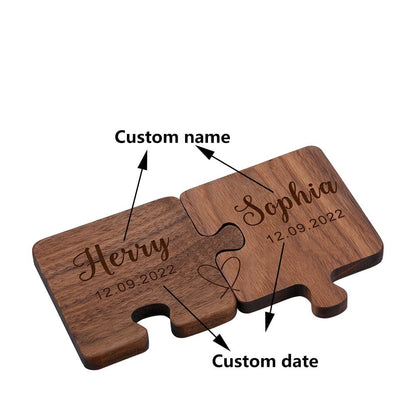 2pcs Custom Name Puzzle Coasters Wooden Coffee Coaster Couple Gift Love Souvenir Table Coaster Boyfriend Valentine's Day Gifts