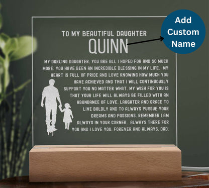 Custom Name Letter to my Daughter - Incredible Blessing Engraved Acrylic Plaque