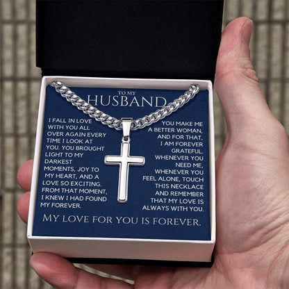 Gift For Husband -  My Forever - Custom Engraved Cross Necklace