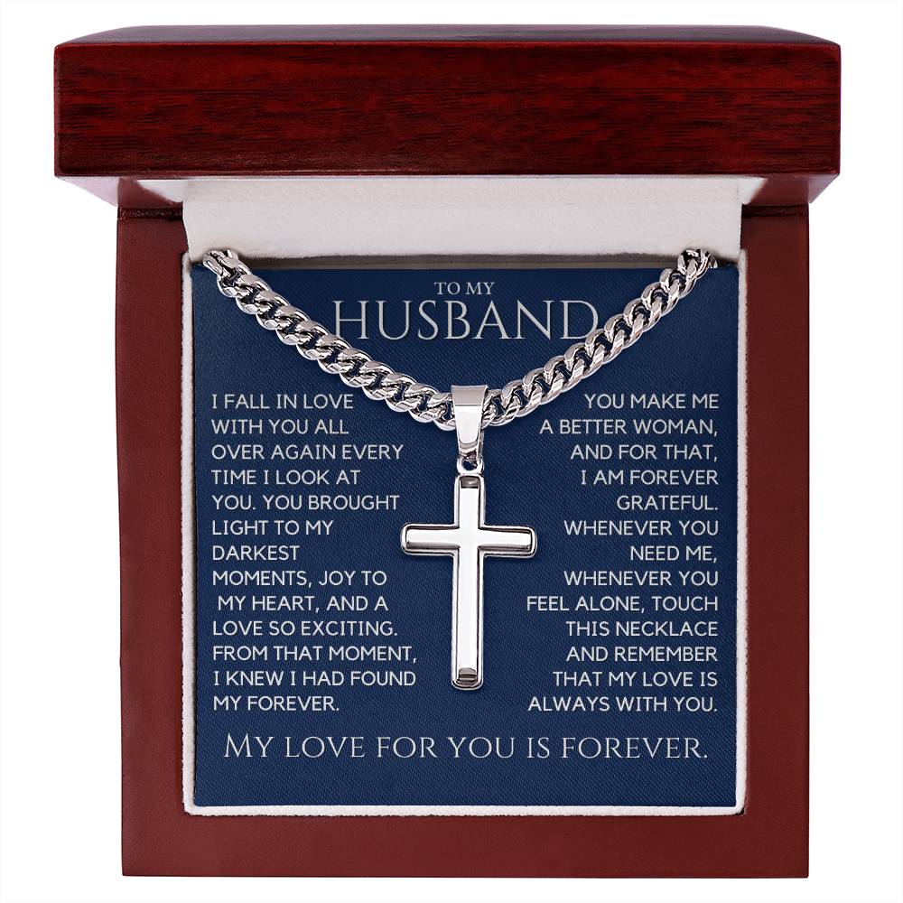 Gift For Husband -  My Forever - Custom Engraved Cross Necklace