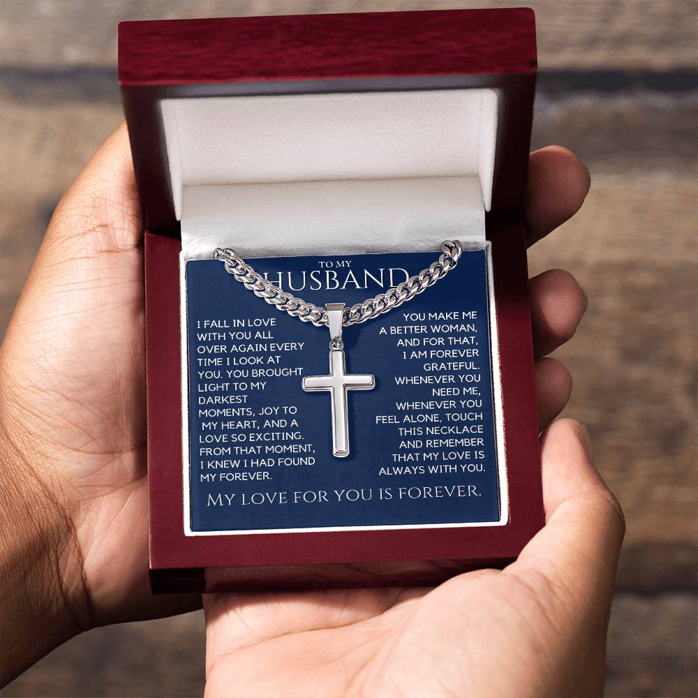 Gift For Husband -  My Forever - Custom Engraved Cross Necklace
