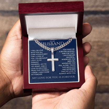 Gift For Husband -  My Forever - Custom Engraved Cross Necklace