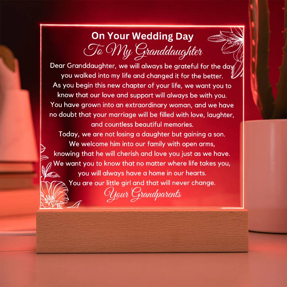To My Granddaughter On Your Wedding Day Acrylic Plaque