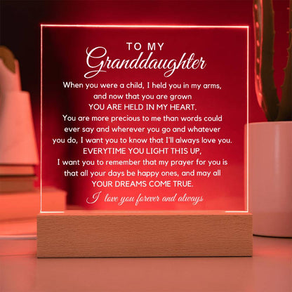 To My Granddaughter - You Are Held In My Heart Acrylic Plaque