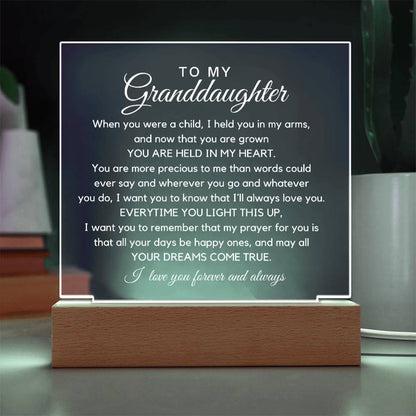 To My Granddaughter - You Are Held In My Heart Acrylic Plaque