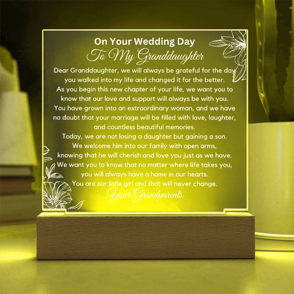 To My Granddaughter On Your Wedding Day Acrylic Plaque