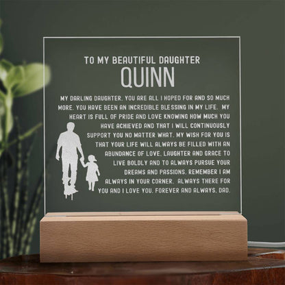Custom Name Letter to my Daughter - Incredible Blessing Engraved Acrylic Plaque