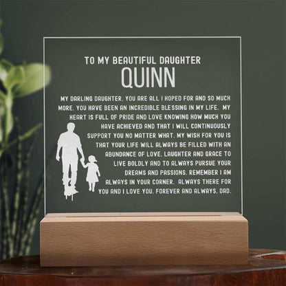 Custom Name Letter to my Daughter - Incredible Blessing Engraved Acrylic Plaque