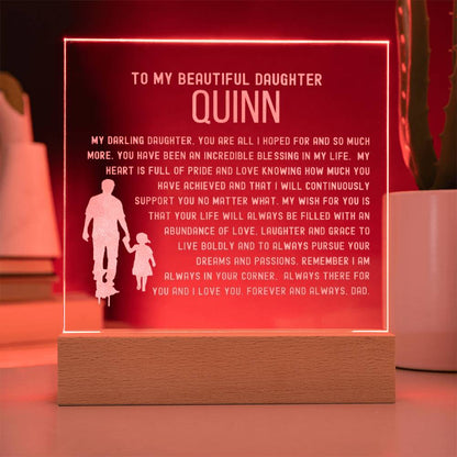 Custom Name Letter to my Daughter - Incredible Blessing Engraved Acrylic Plaque