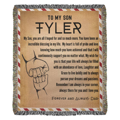 Custom Name Letter To Son - Woven Blanket