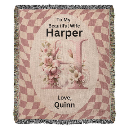 To My Beautiful Wife -Custom Name Initial - Woven Blanket