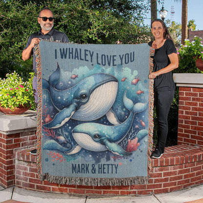 I Whaley Love You Ocean Blue Woven Blanket