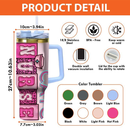 Custom Nurse Name Pink 40oz Gold Stainless Steel Tumbler
