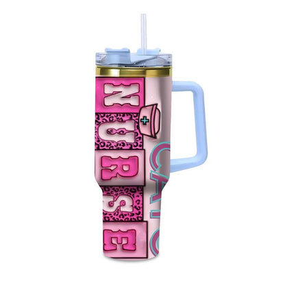 Custom Nurse Name Pink 40oz Gold Stainless Steel Tumbler