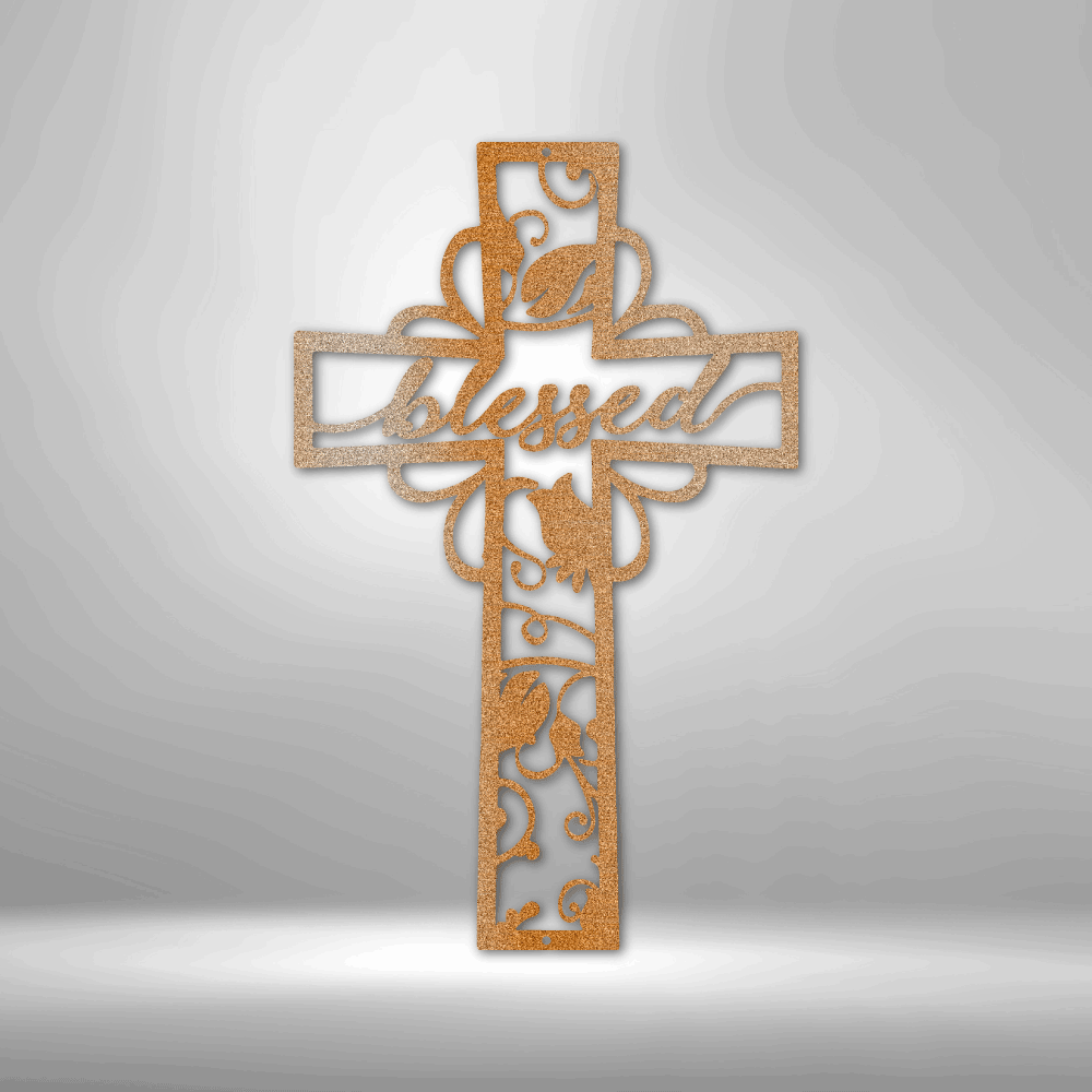 Blessed Cross Christian Sign Wedding Gift for Couple Blessed Sign Metal Sign Anniversary Gift Bridal Shower Gift