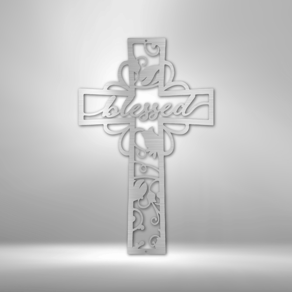 Blessed Cross Christian Sign Wedding Gift for Couple Blessed Sign Metal Sign Anniversary Gift Bridal Shower Gift