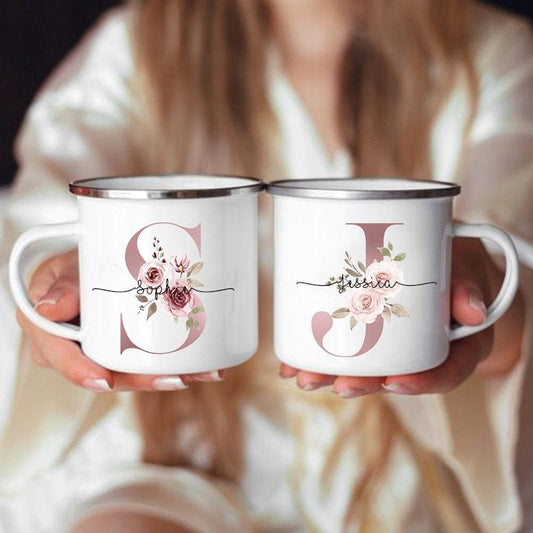 Personalized Eco Friendly Floral Initial Name Mug