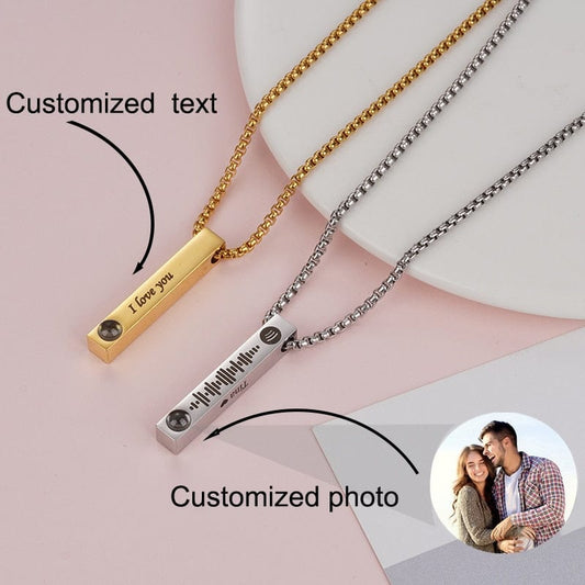 Custom Projection Photo Text Bar Necklace Personalized Text Memorial Gift for Him Dad boyfriend Gift Jewelry