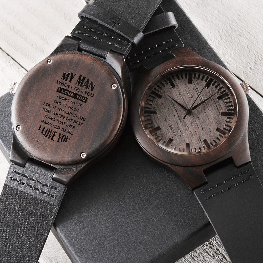 My Man Engraved Wooden Watch