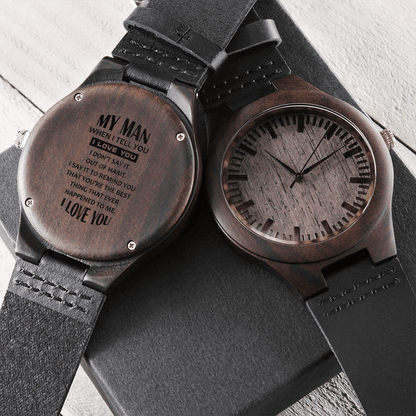 My Man Engraved Wooden Watch