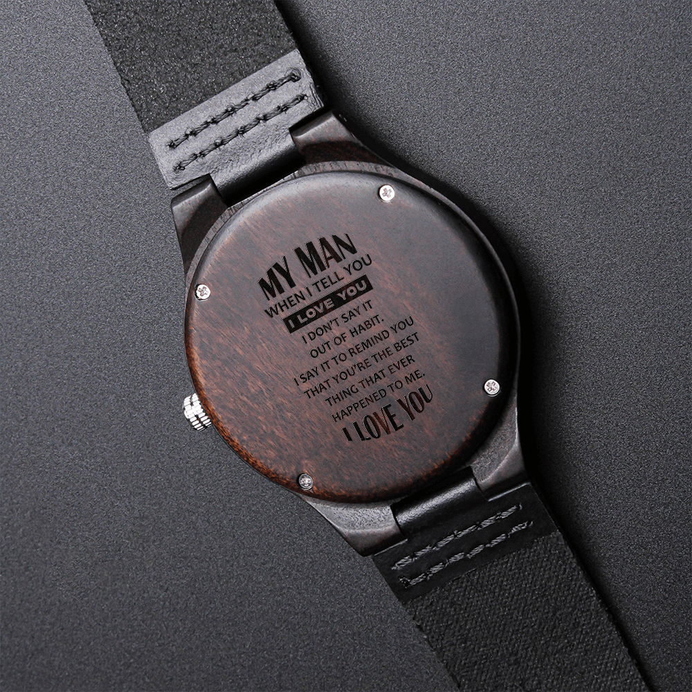 My Man Engraved Wooden Watch