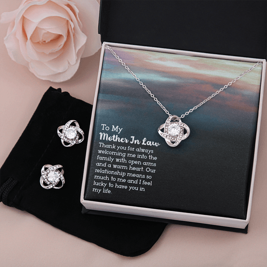 Gift For Mum/Mother in law - Lucky to Have You - Love Knot Earring & Necklace Set