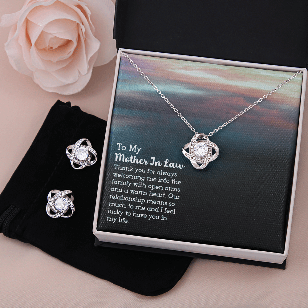 Gift for Mother In Law - Thank You - Love Knot Earring & Necklace Set