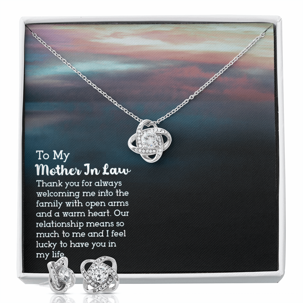 Gift for Mother In Law - Thank You - Love Knot Earring & Necklace Set