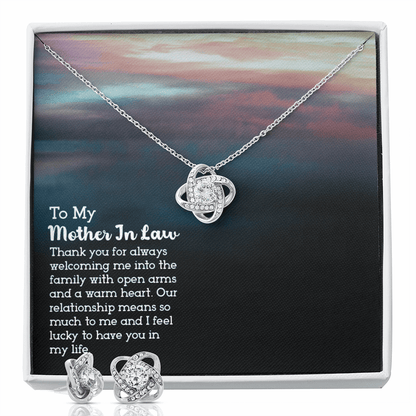 Gift for Mother In Law - Thank You - Love Knot Earring & Necklace Set