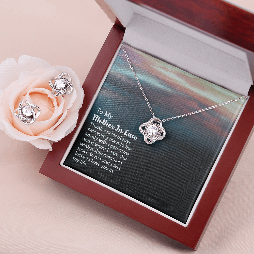 Gift for Mother In Law - Thank You - Love Knot Earring & Necklace Set