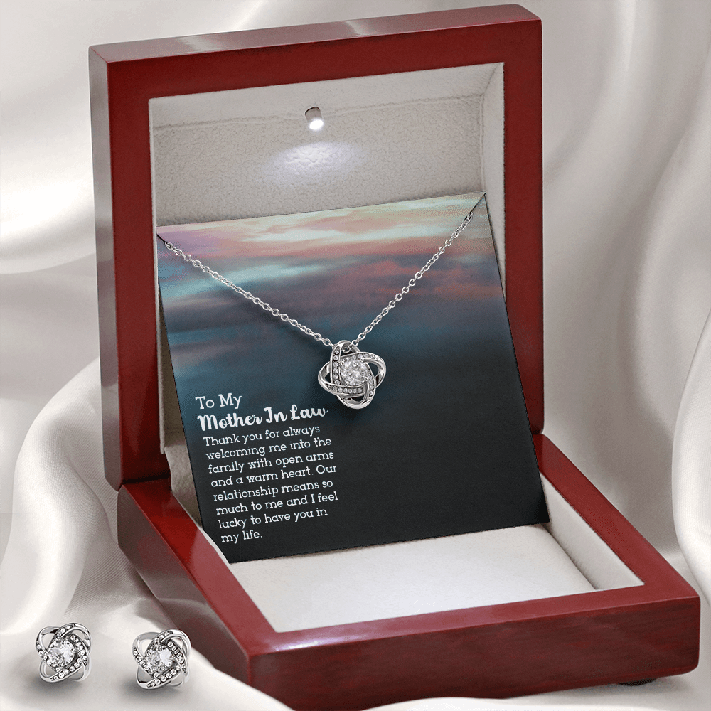Gift for Mother In Law - Thank You - Love Knot Earring & Necklace Set