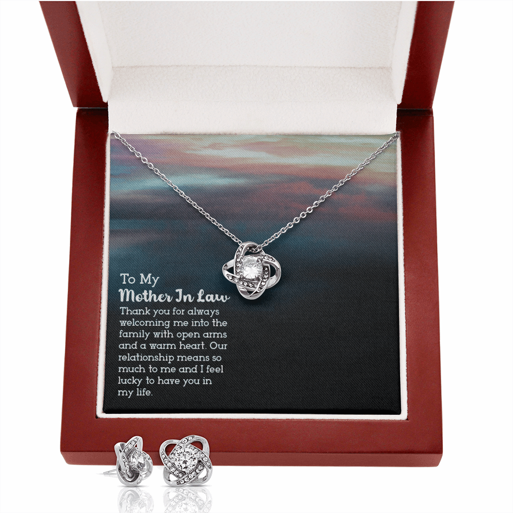 Gift for Mother In Law - Thank You - Love Knot Earring & Necklace Set