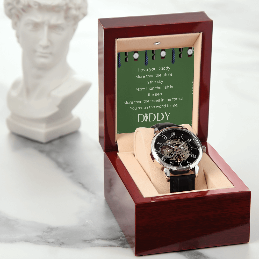 Men´s Openwork Watch Leather Band Crystal Glass Water Resistant Father´s Day Birthday Anniversary Groom Groomsmen