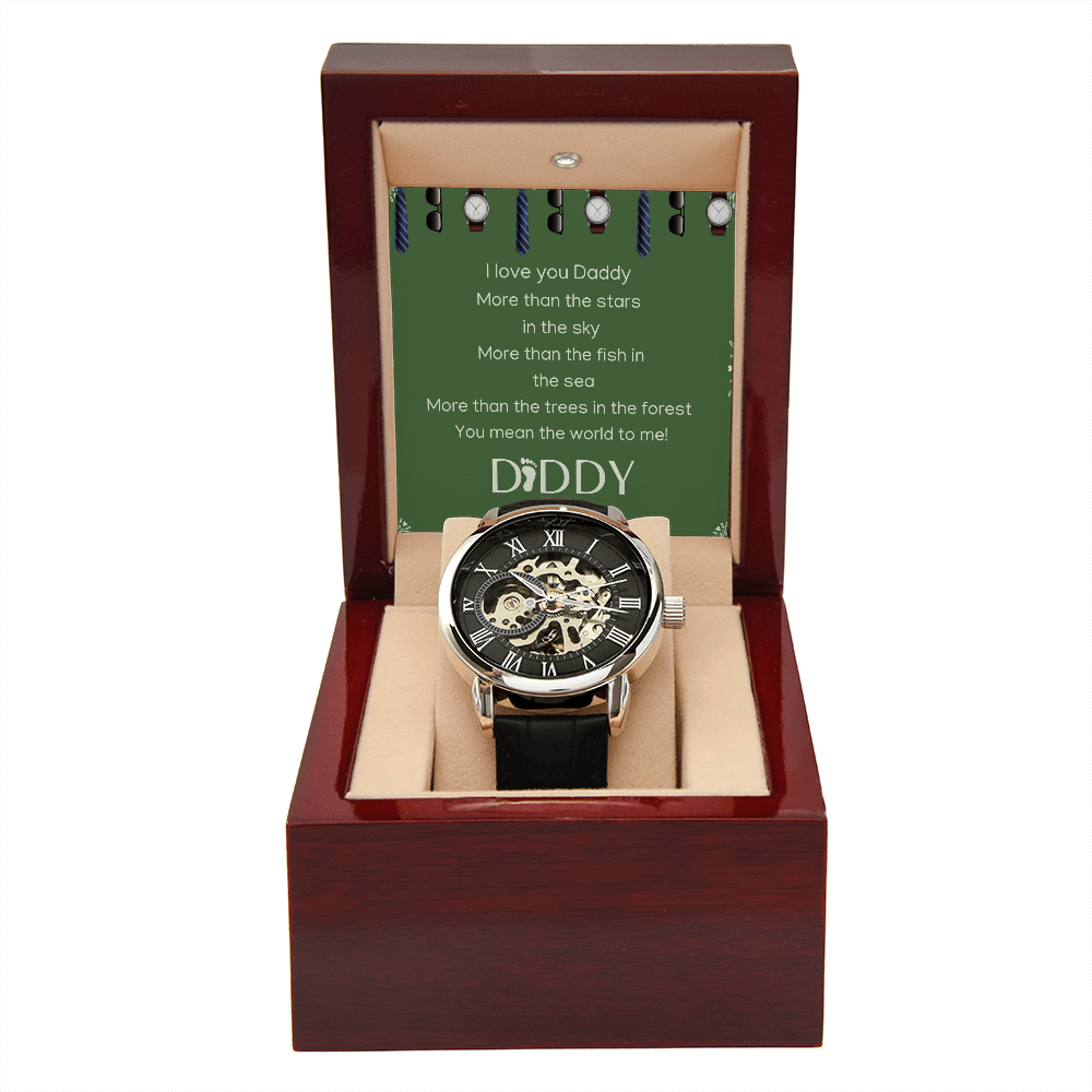 Men´s Openwork Watch Leather Band Crystal Glass Water Resistant Father´s Day Birthday Anniversary Groom Groomsmen