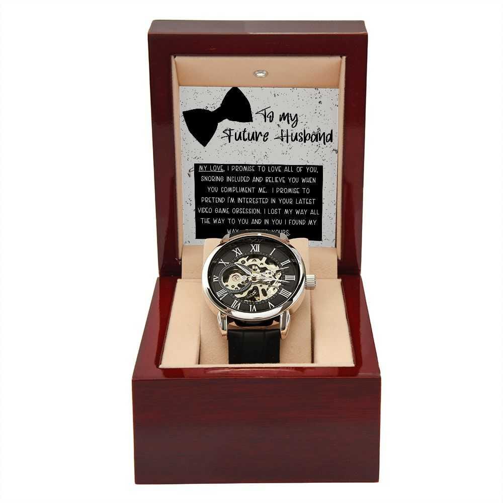 To My Future Husband - I Promise To Love You- Men´s Openwork Watch