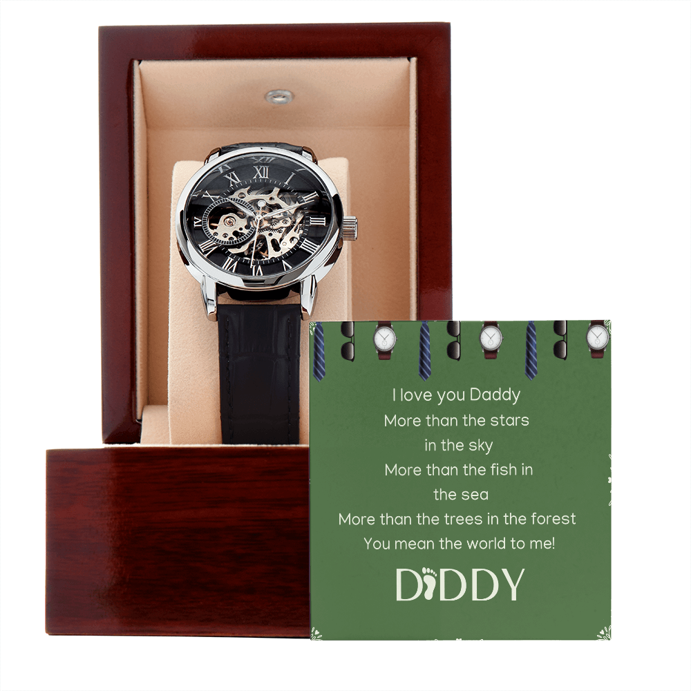 Men´s Openwork Watch Leather Band Crystal Glass Water Resistant Father´s Day Birthday Anniversary Groom Groomsmen