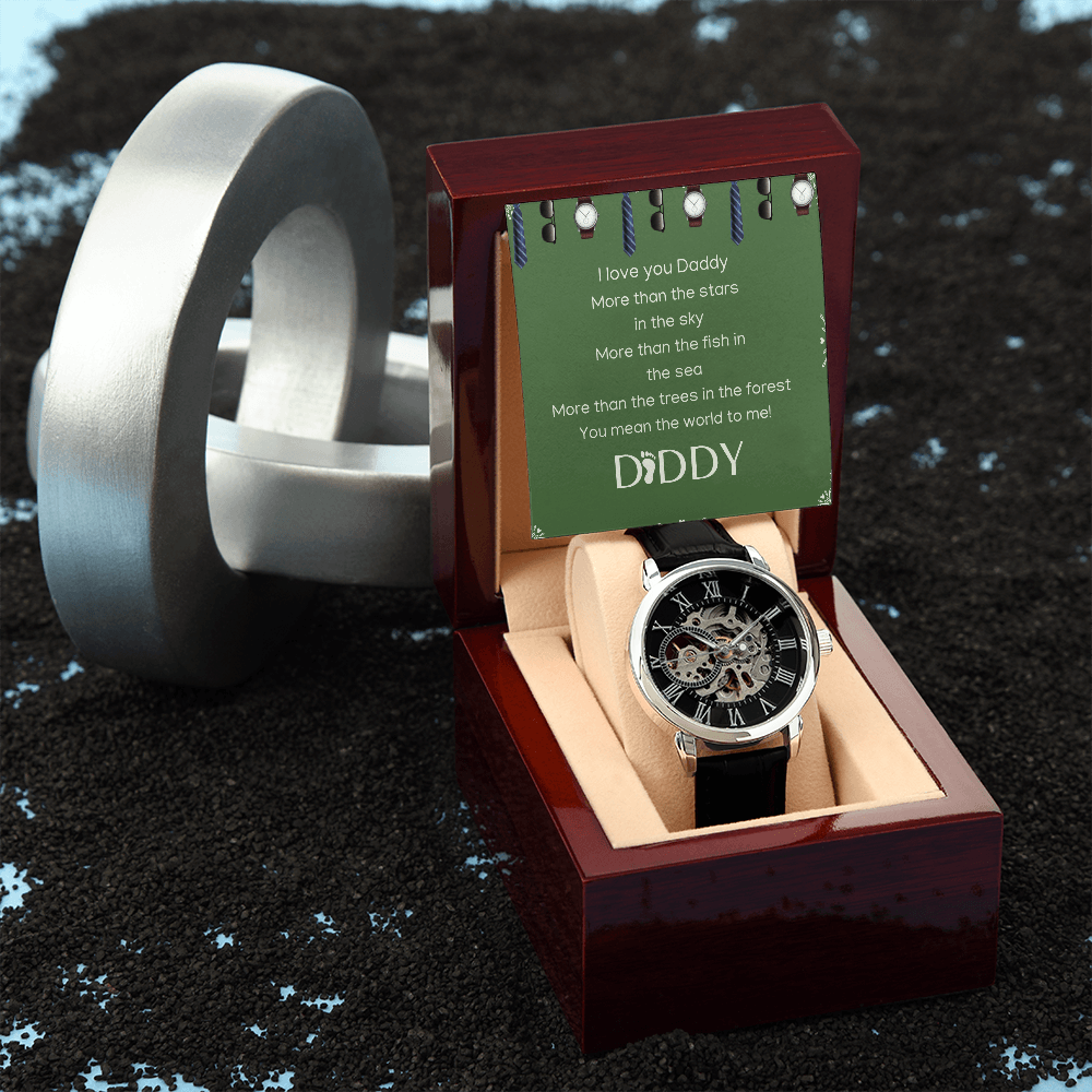 Men´s Openwork Watch Leather Band Crystal Glass Water Resistant Father´s Day Birthday Anniversary Groom Groomsmen