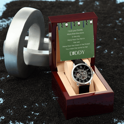 Men´s Openwork Watch Leather Band Crystal Glass Water Resistant Father´s Day Birthday Anniversary Groom Groomsmen