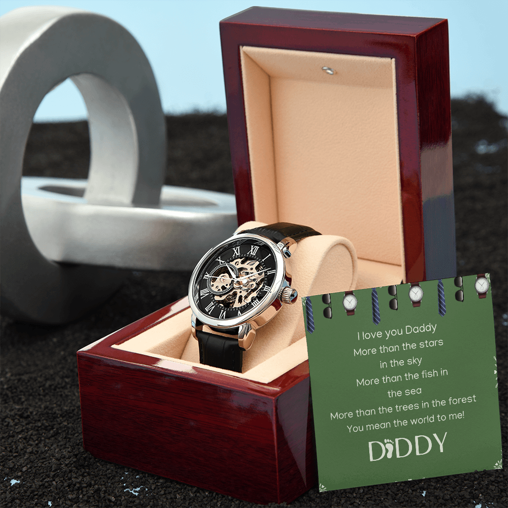 Men´s Openwork Watch Leather Band Crystal Glass Water Resistant Father´s Day Birthday Anniversary Groom Groomsmen