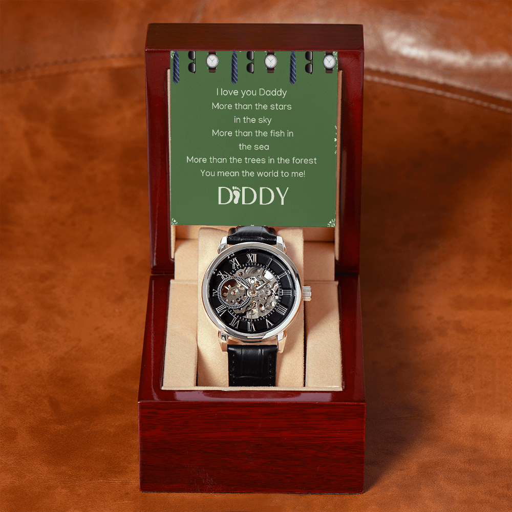 Men´s Openwork Watch Leather Band Crystal Glass Water Resistant Father´s Day Birthday Anniversary Groom Groomsmen