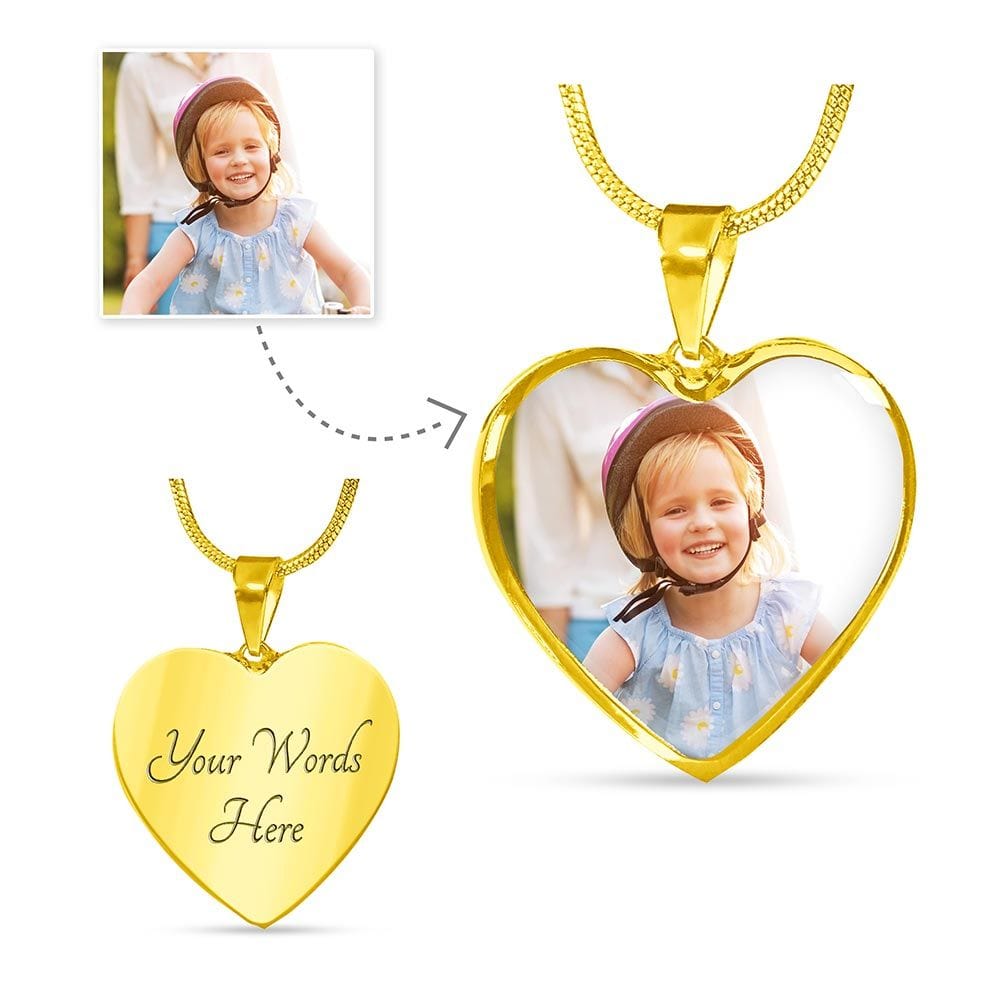 Custom Flower Girls Picture Upload Heart Necklace
