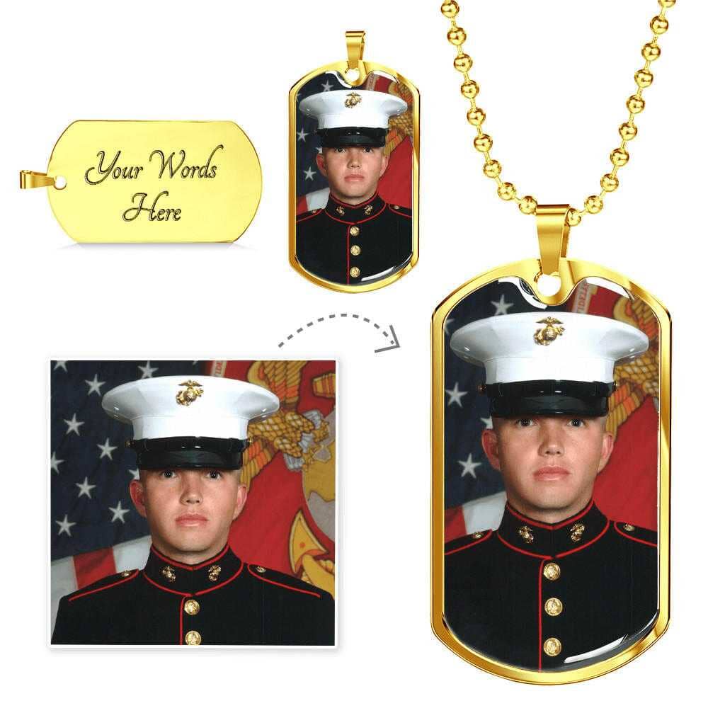 Custom Son Photo Upload Dog Tag Jewelry [hgnjewels1] 18k Yellow Gold Finish with Military Ball Chain Yes 